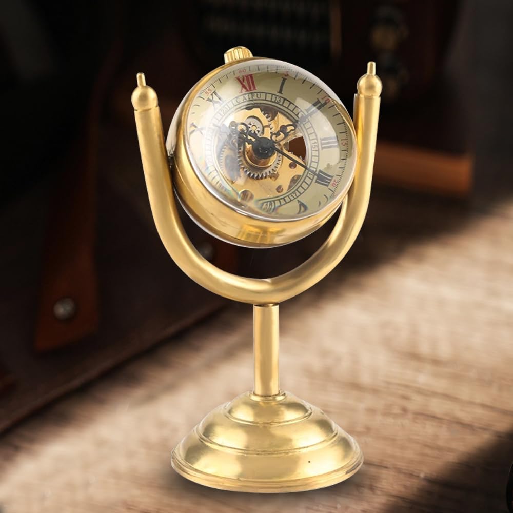 Whodoit Whodoit Gold Ball Shaped Mechanical Pocket Watch for Men with Transparent Roman Digital Dial and Unique Flipping Design - View 4 of 7