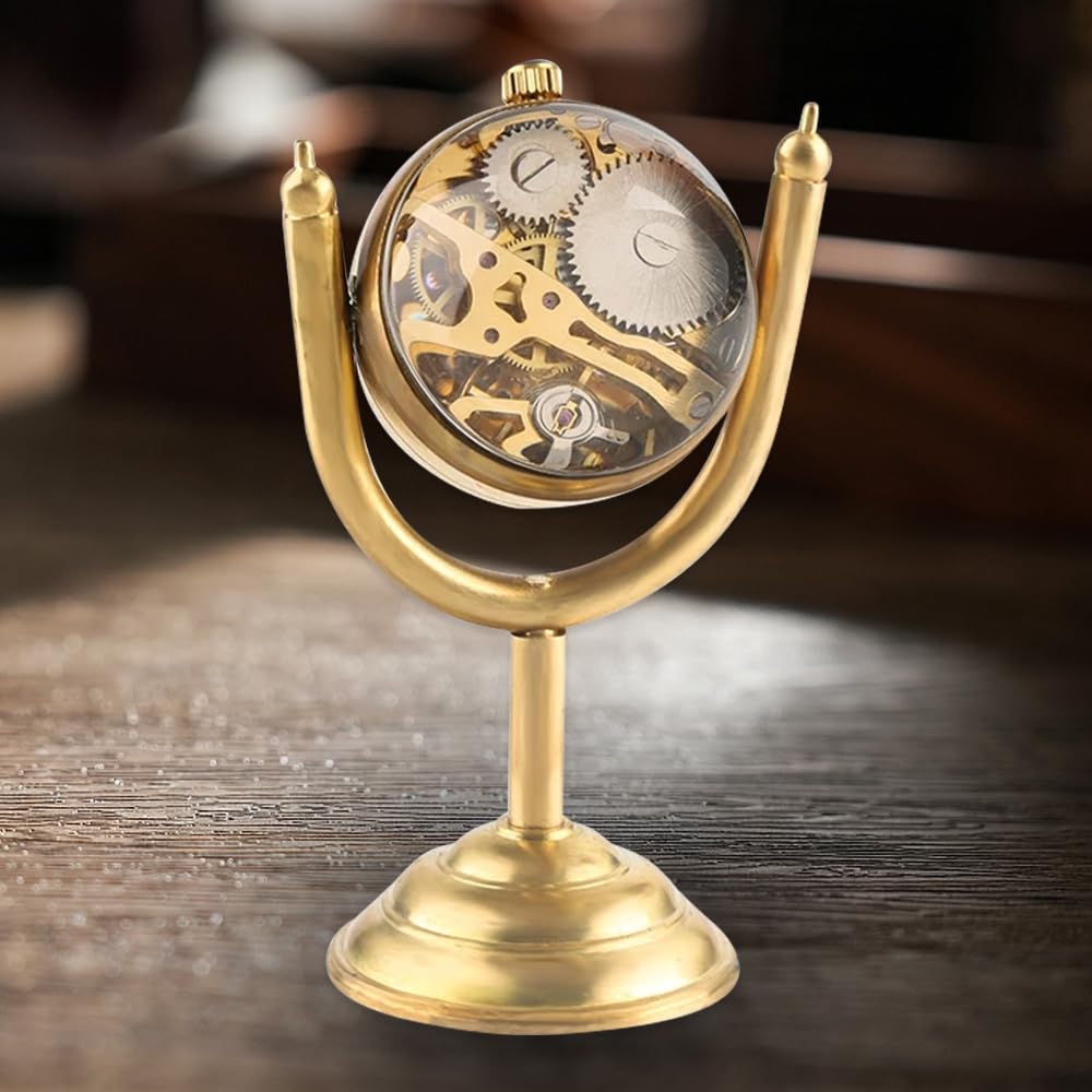 Whodoit Whodoit Gold Ball Shaped Mechanical Pocket Watch for Men with Transparent Roman Digital Dial and Unique Flipping Design - View 5 of 7