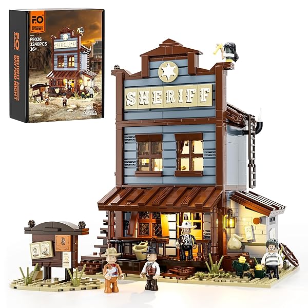 FUNWHOLE Funwhole Sheriffs Office Lighting Building Bricks Set 1240 Pcs LED Light Construction Model for Adults and Teens