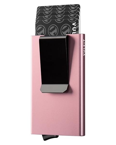 VULKIT VULKIT Minimalist Wallet RFID Blocking Slim Metal Card Holder with Money Clip for Women in Rose Gold