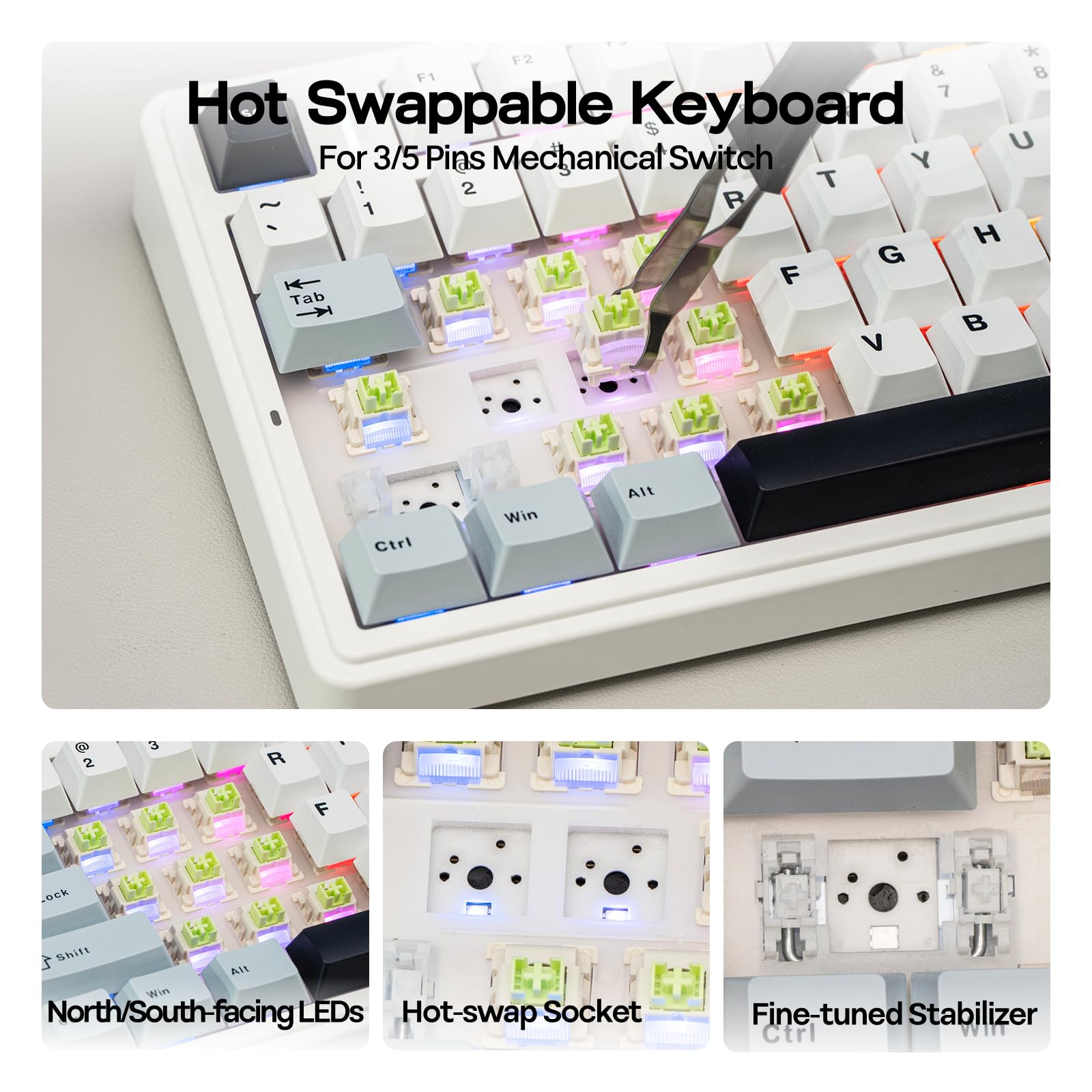 EPOMAKER EPOMAKER x Aula F75 Wireless Hot Swappable Mechanical Keyboard with RGB Lighting and Five-Layer Padding in Light Blue LEOBOG Reaper Switch - View 5 of 7