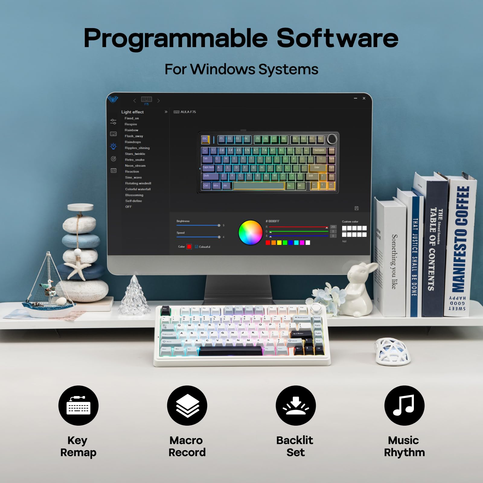 EPOMAKER EPOMAKER x Aula F75 Wireless Hot Swappable Mechanical Keyboard with RGB Lighting and Five-Layer Padding in Light Blue LEOBOG Reaper Switch - View 6 of 7