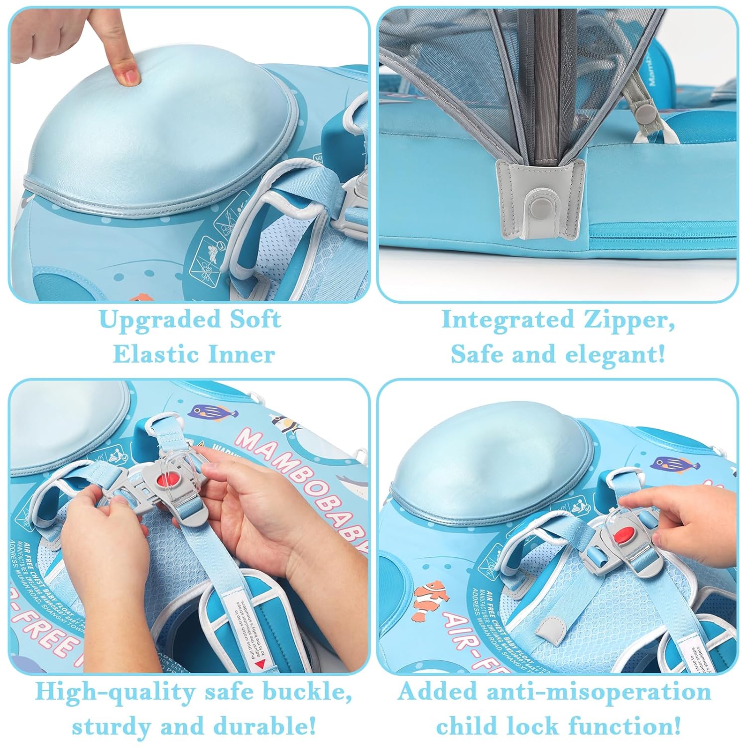 LOGIFTVE 2025 Mambobaby Baby Float with Canopy Non Inflatable Infant Pool Float for 3 to 24 Months Skin Friendly Swim Ring Submarine Style - View 3 of 7