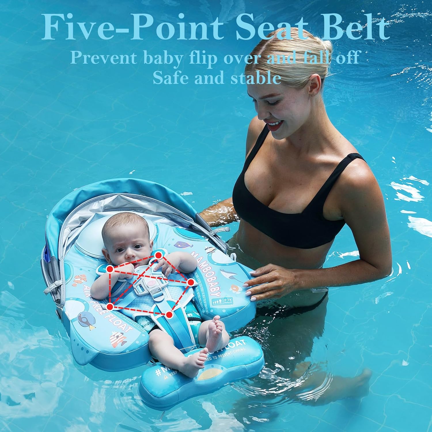 LOGIFTVE 2025 Mambobaby Baby Float with Canopy Non Inflatable Infant Pool Float for 3 to 24 Months Skin Friendly Swim Ring Submarine Style - View 5 of 7