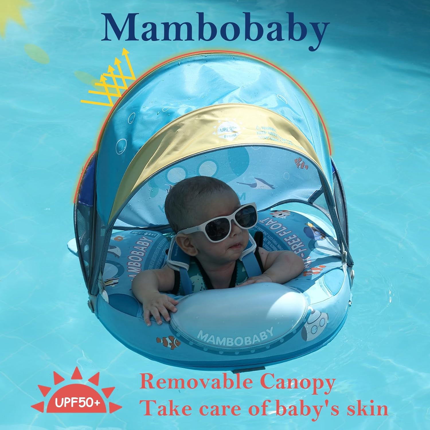 LOGIFTVE 2025 Mambobaby Baby Float with Canopy Non Inflatable Infant Pool Float for 3 to 24 Months Skin Friendly Swim Ring Submarine Style - View 6 of 7