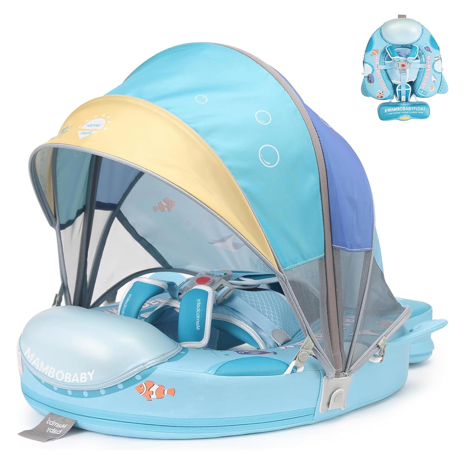LOGIFTVE 2025 Mambobaby Baby Float with Canopy Non Inflatable Infant Pool Float for 3 to 24 Months Skin Friendly Swim Ring Submarine Style