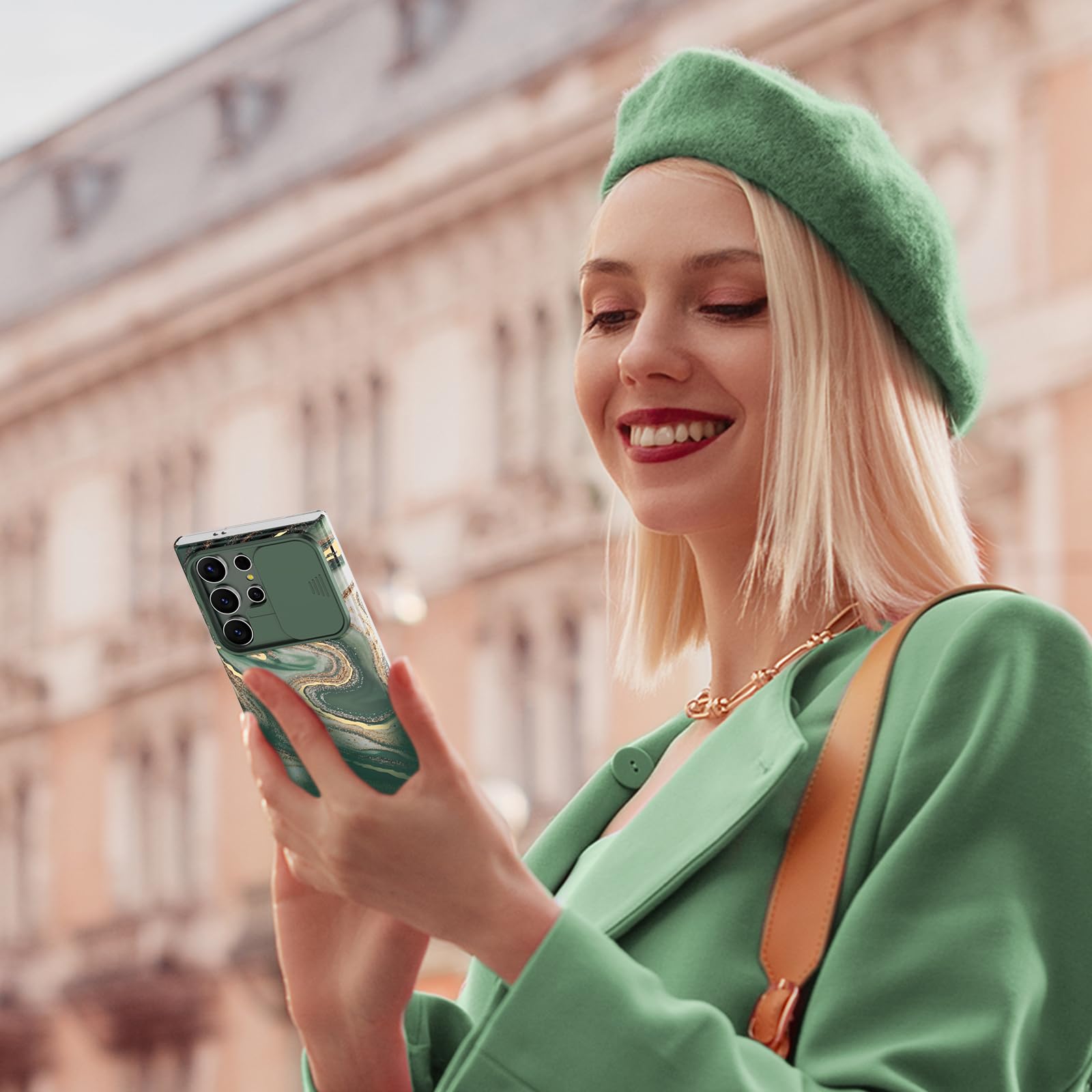 SHEDEER SHEDEER Samsung Galaxy S24 Ultra Case with Slide Camera Cover and Screen Protector Slim Shockproof Quicksand Green Design - View 6 of 7