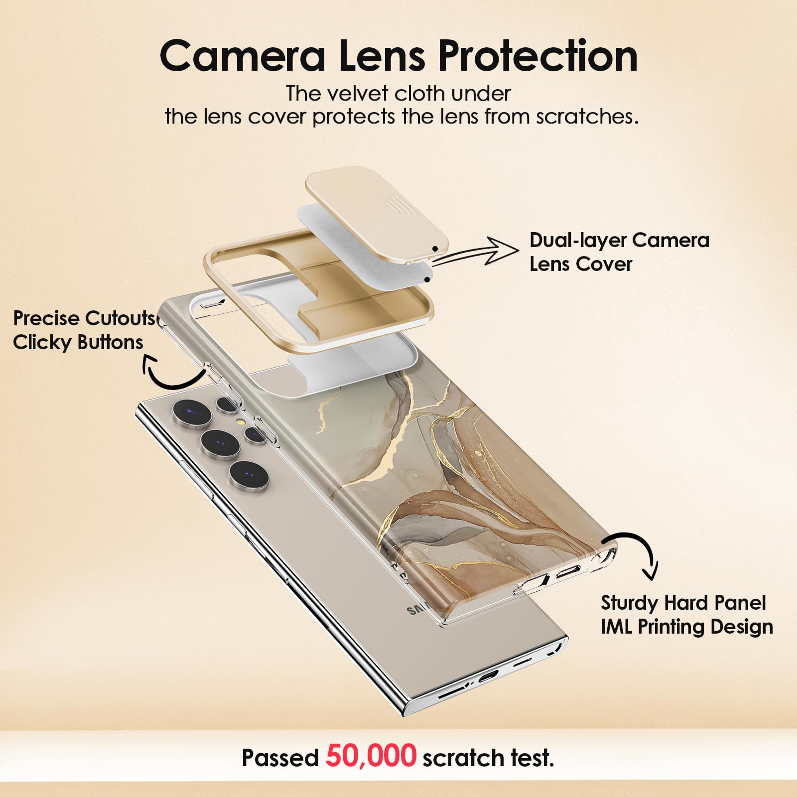 SHEDEER SHEDEER Samsung Galaxy S24 Ultra Case with Slide Camera Cover and Screen Protector Slim Shockproof Chic Pattern Brown Golden - View 2 of 7