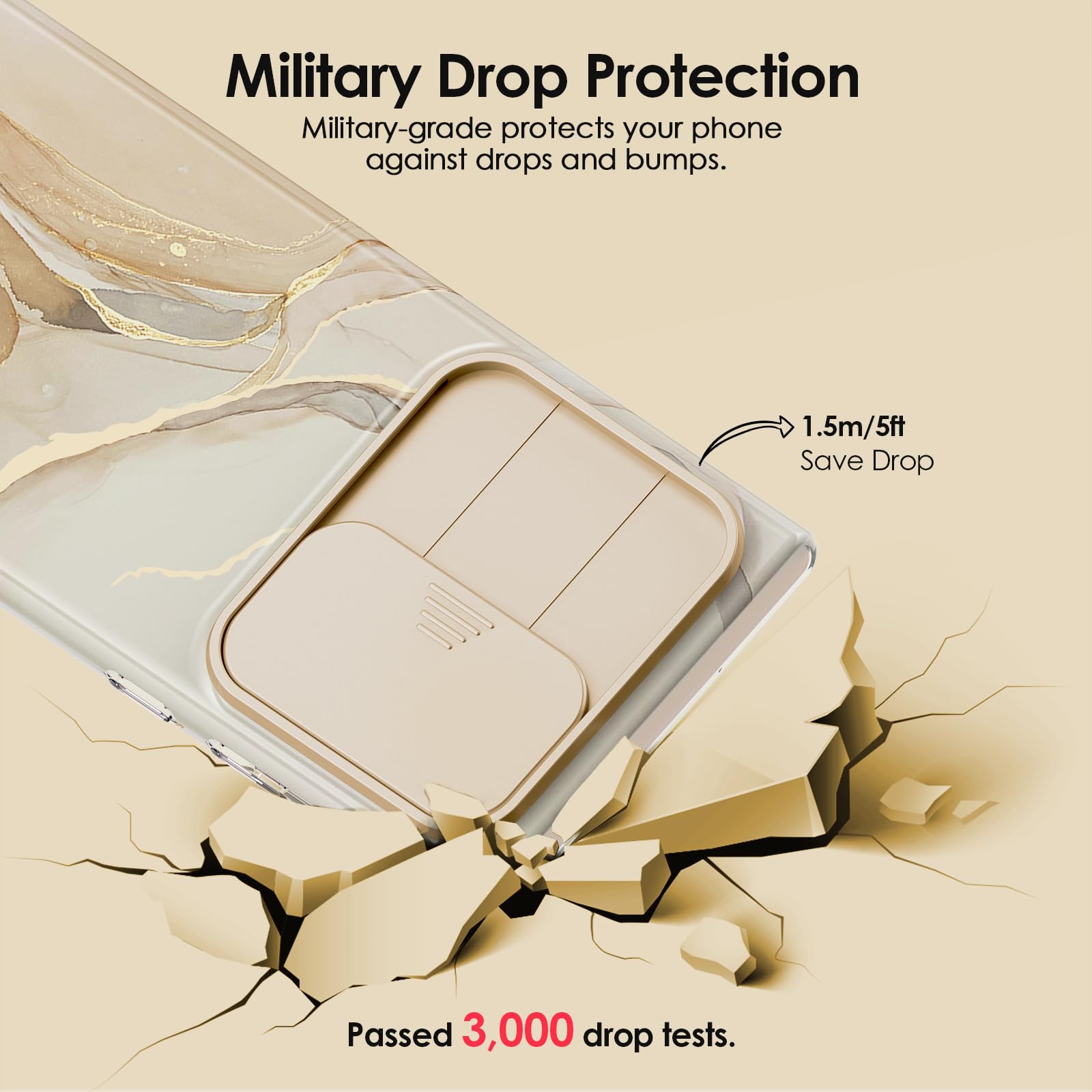 SHEDEER SHEDEER Samsung Galaxy S24 Ultra Case with Slide Camera Cover and Screen Protector Slim Shockproof Chic Pattern Brown Golden - View 4 of 7