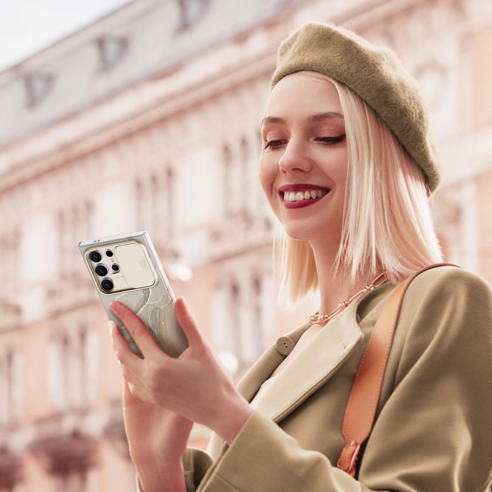 SHEDEER SHEDEER Samsung Galaxy S24 Ultra Case with Slide Camera Cover and Screen Protector Slim Shockproof Chic Pattern Brown Golden - View 6 of 7