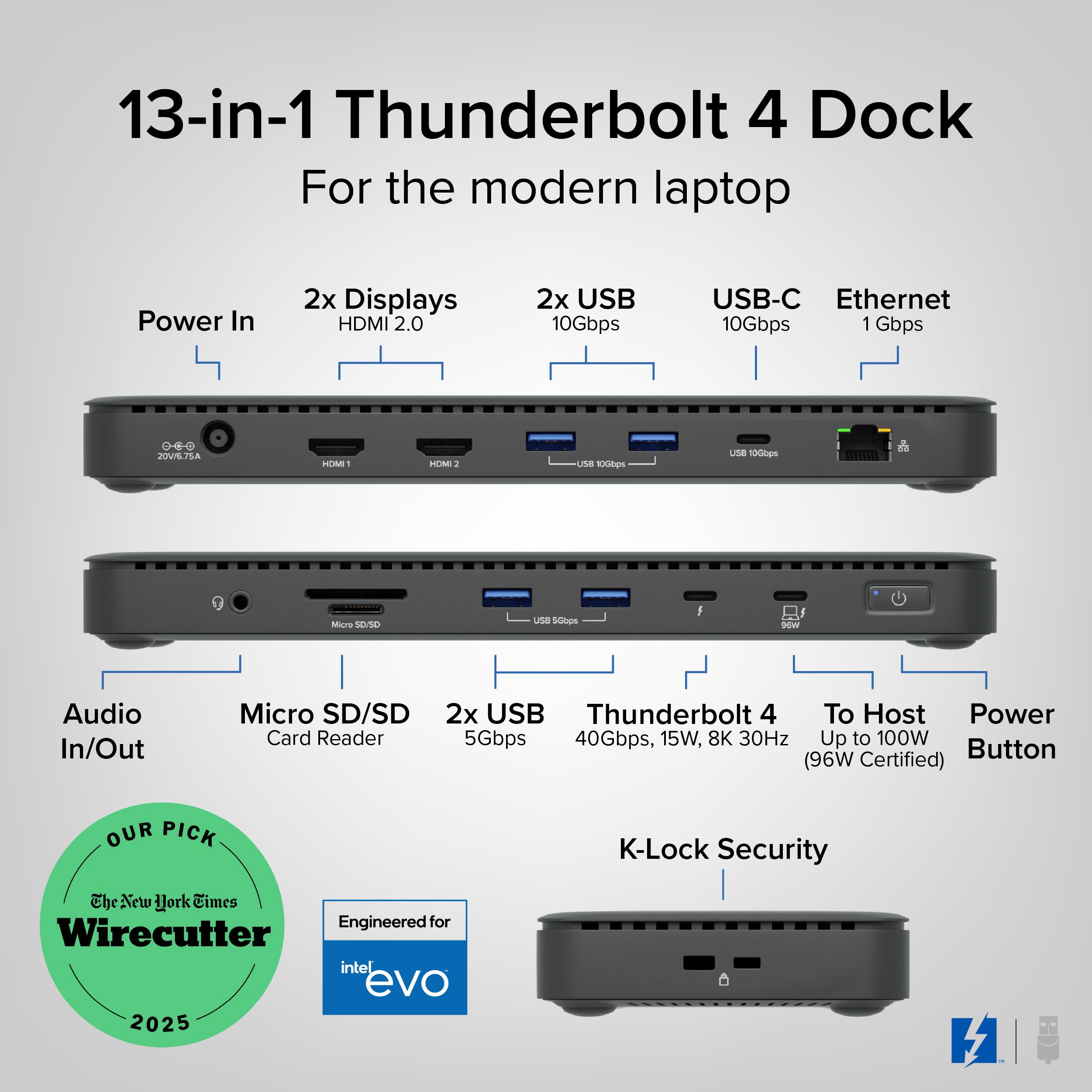 Plugable Plugable Thunderbolt 4 Dock 100W Charging Dual Monitor 8K or Dual 4K HDMI Laptop Docking Station for Windows and Mac with USB and Ethernet - View 2 of 7