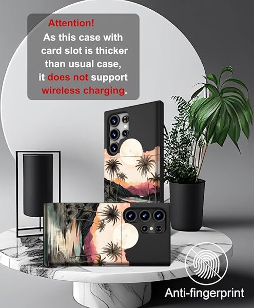 IWONE IWONE Samsung Galaxy S24 Ultra Case Cute Card Holder Slim Wallet Phone Cover for Women Tropical Beach Palm Trees Ocean Sunset Design - View 5 of 10