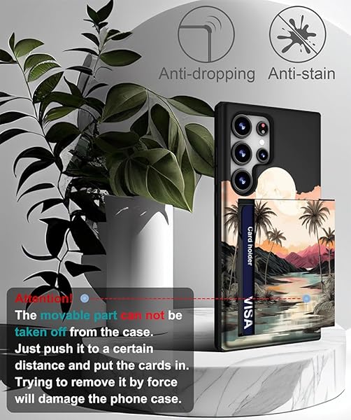 IWONE IWONE Samsung Galaxy S24 Ultra Case Cute Card Holder Slim Wallet Phone Cover for Women Tropical Beach Palm Trees Ocean Sunset Design - View 6 of 10