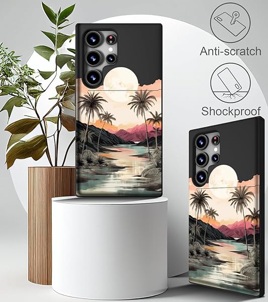 IWONE IWONE Samsung Galaxy S24 Ultra Case Cute Card Holder Slim Wallet Phone Cover for Women Tropical Beach Palm Trees Ocean Sunset Design - View 7 of 10