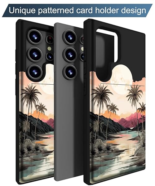 IWONE IWONE Samsung Galaxy S24 Ultra Case Cute Card Holder Slim Wallet Phone Cover for Women Tropical Beach Palm Trees Ocean Sunset Design - View 8 of 10