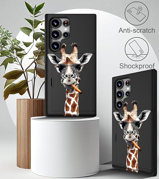 IWONE IWONE Samsung Galaxy S24 Ultra Case Cute Card Holder Shockproof Slim Wallet Giraffe Glasses Smoking Animal Design - View 7 of 10