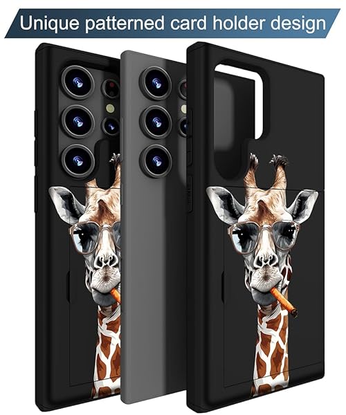 IWONE IWONE Samsung Galaxy S24 Ultra Case Cute Card Holder Shockproof Slim Wallet Giraffe Glasses Smoking Animal Design - View 8 of 10