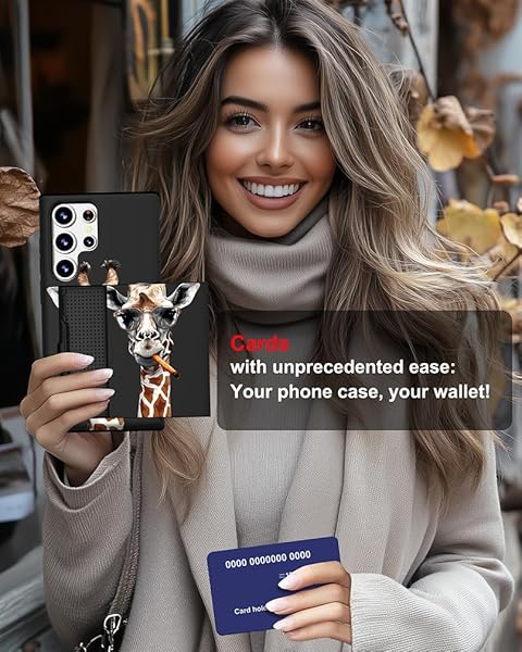 IWONE IWONE Samsung Galaxy S24 Ultra Case Cute Card Holder Shockproof Slim Wallet Giraffe Glasses Smoking Animal Design - View 9 of 10