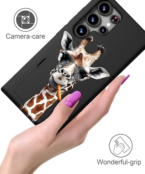 IWONE IWONE Samsung Galaxy S24 Ultra Case Cute Card Holder Shockproof Slim Wallet Giraffe Glasses Smoking Animal Design - View 10 of 10