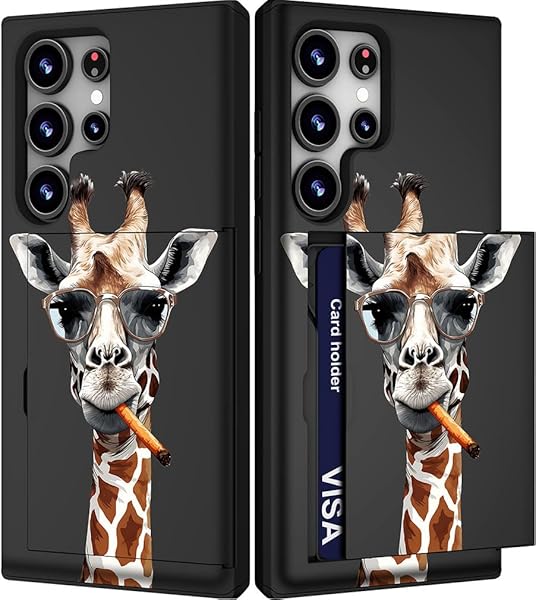 IWONE IWONE Samsung Galaxy S24 Ultra Case Cute Card Holder Shockproof Slim Wallet Giraffe Glasses Smoking Animal Design - View 2 of 10