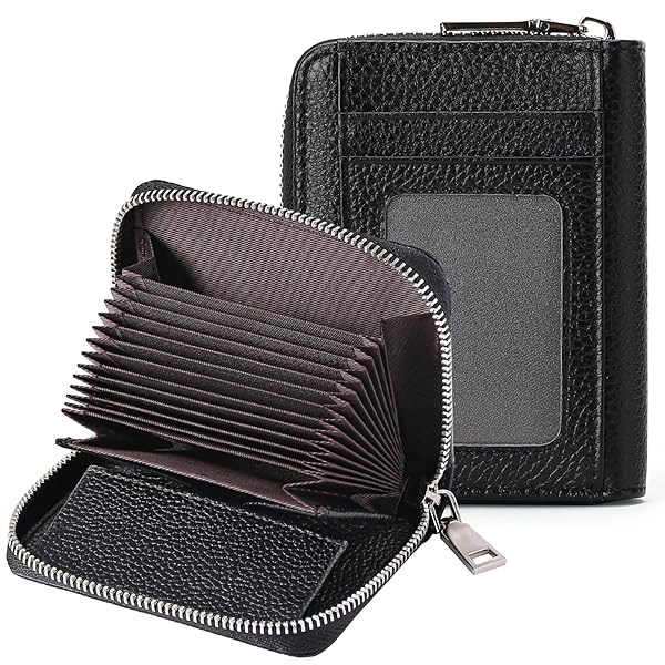 FALAN MULE FALAN MULE RFID Credit Card Holder Small Genuine Leather Wallet for Women Zipper Design Compact and Stylish
