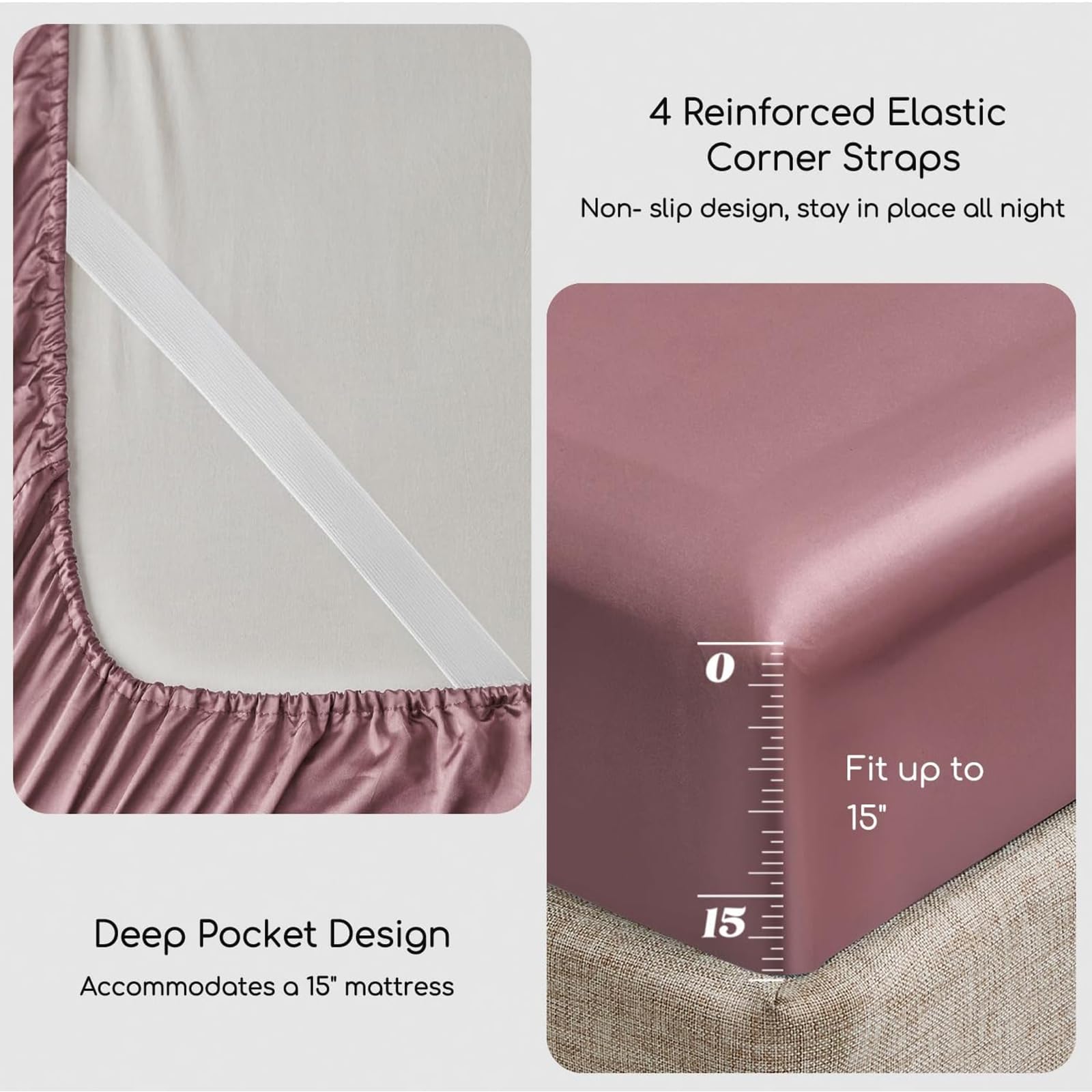 MR&HM MR&HM Queen Size Satin Bed Sheets Set 4 Pcs Silky Bedding with 15 Inch Deep Pocket Rose Taupe - View 4 of 7