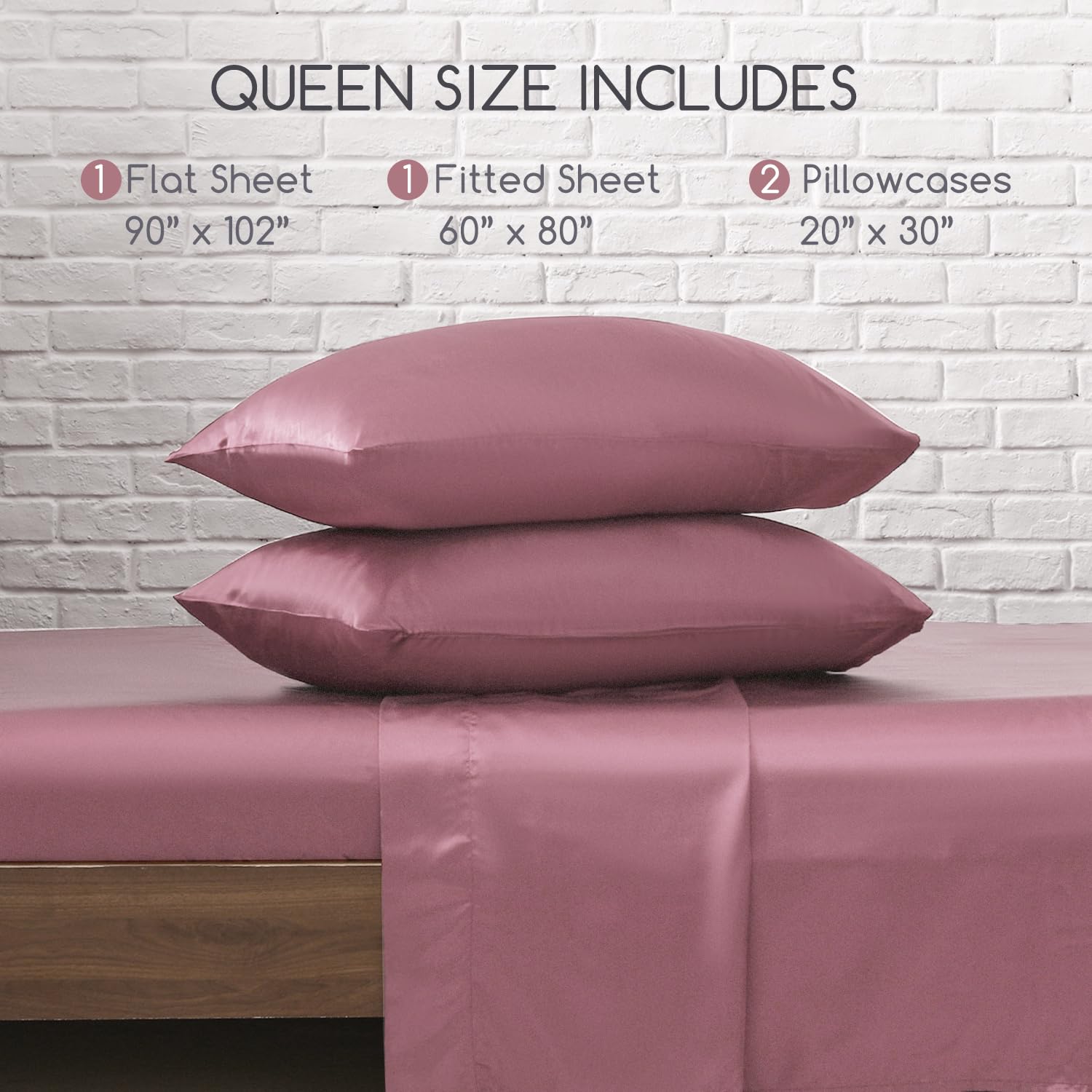 MR&HM MR&HM Queen Size Satin Bed Sheets Set 4 Pcs Silky Bedding with 15 Inch Deep Pocket Rose Taupe - View 7 of 7