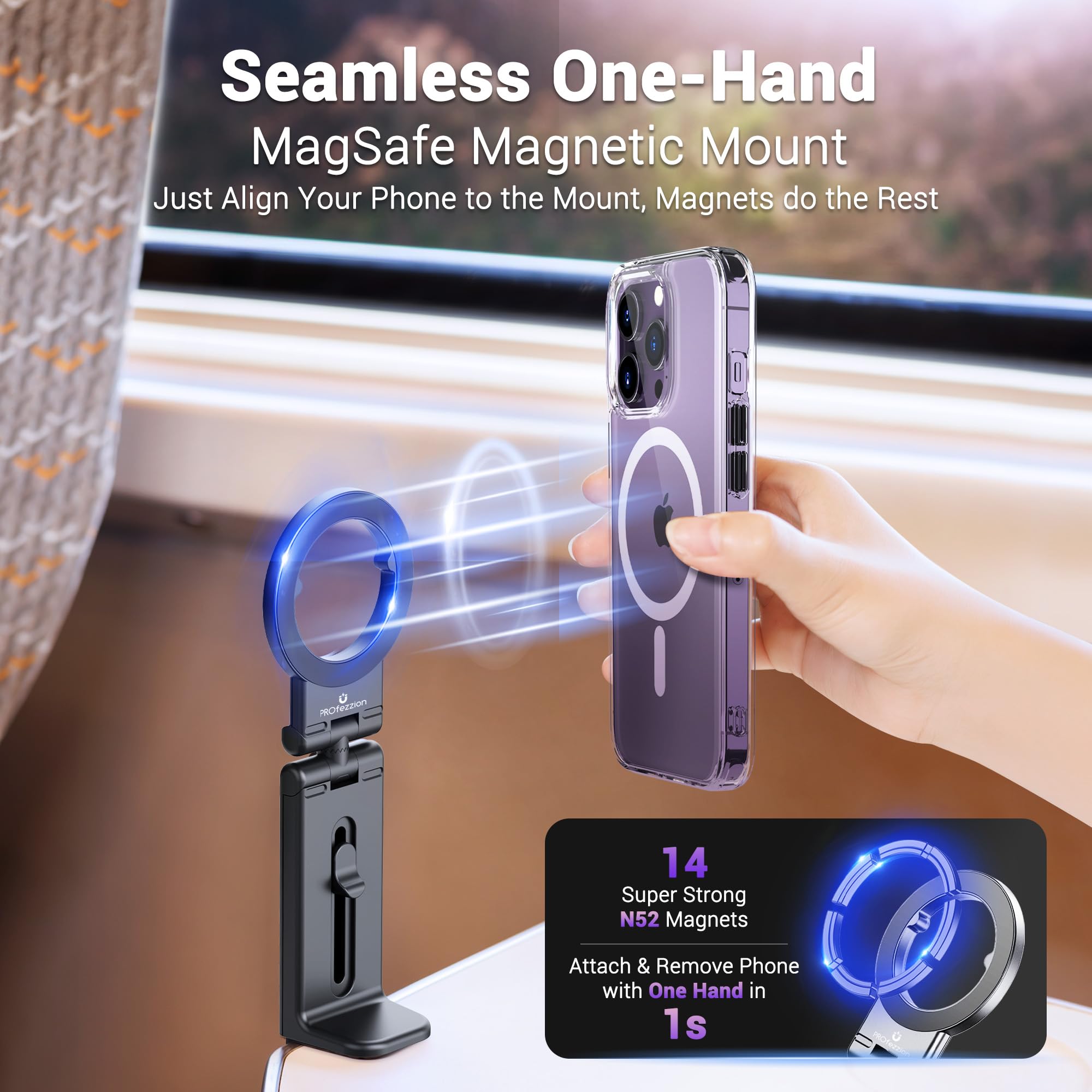 PROfezzion PROfezzion Magnetic Airplane Phone Holder for Mag Safe iPhone 16 15 14 13 12 and All Phones 360 Degree Rotation Travel Accessory - View 3 of 7