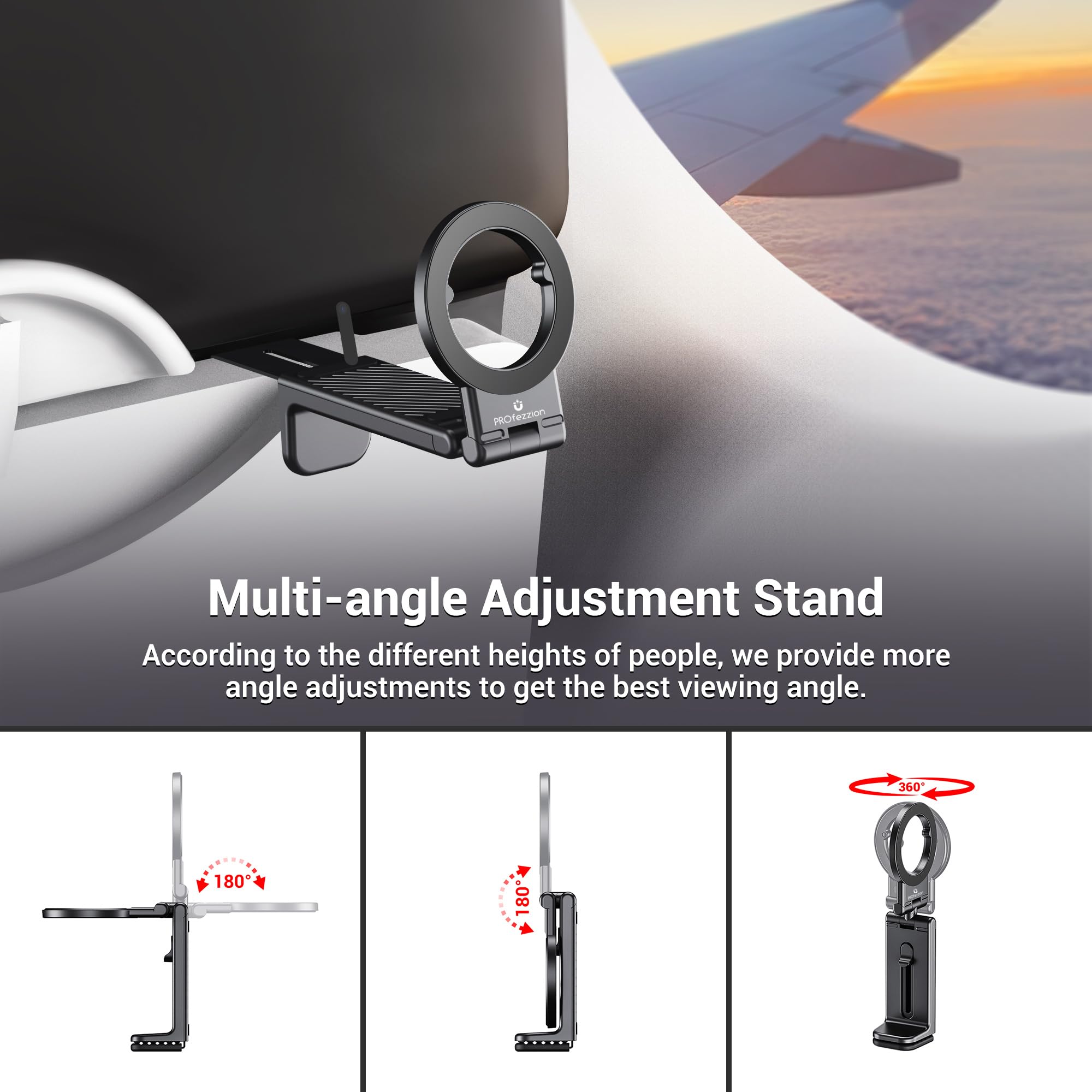 PROfezzion PROfezzion Magnetic Airplane Phone Holder for Mag Safe iPhone 16 15 14 13 12 and All Phones 360 Degree Rotation Travel Accessory - View 4 of 7