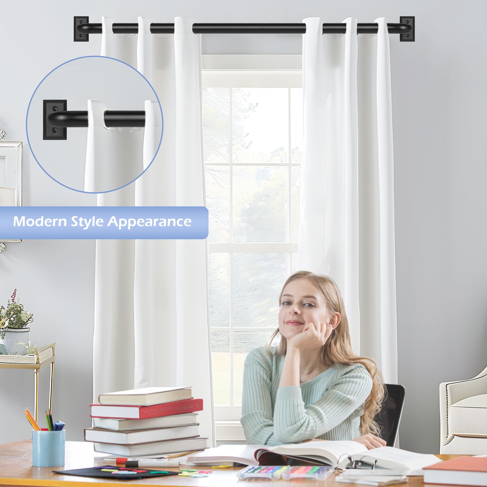 TANGWIN TANGWIN Adjustable Black Curtain Rods 72 to 144 Inch for Room Darkening Drapery and Blackout Curtains 1 Inch Long Wrap Around Design - View 6 of 9