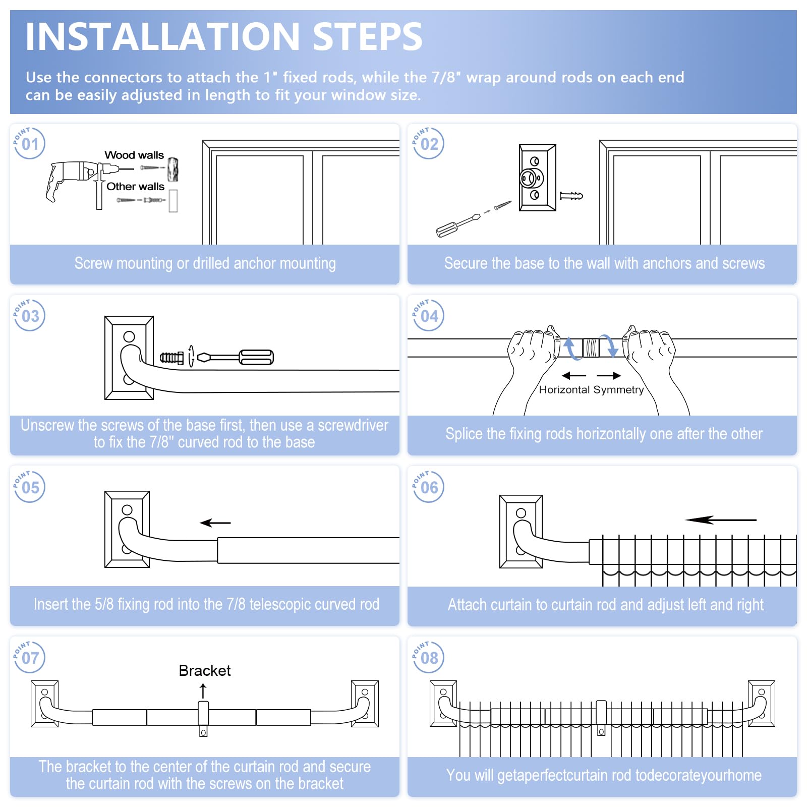 TANGWIN TANGWIN Adjustable Black Curtain Rods 72 to 144 Inch for Room Darkening Drapery and Blackout Curtains 1 Inch Long Wrap Around Design - View 7 of 9