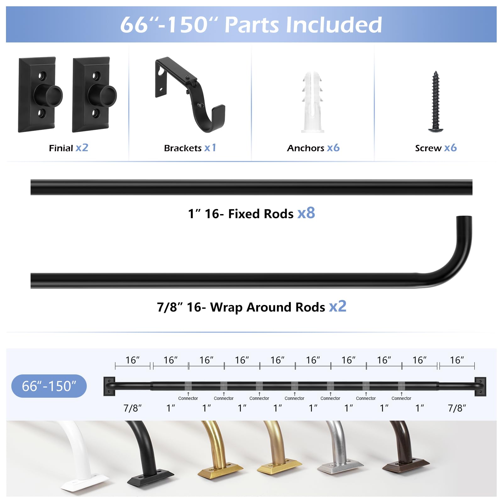 TANGWIN TANGWIN Adjustable Black Curtain Rods 72 to 144 Inch for Room Darkening Drapery and Blackout Curtains 1 Inch Long Wrap Around Design - View 8 of 9
