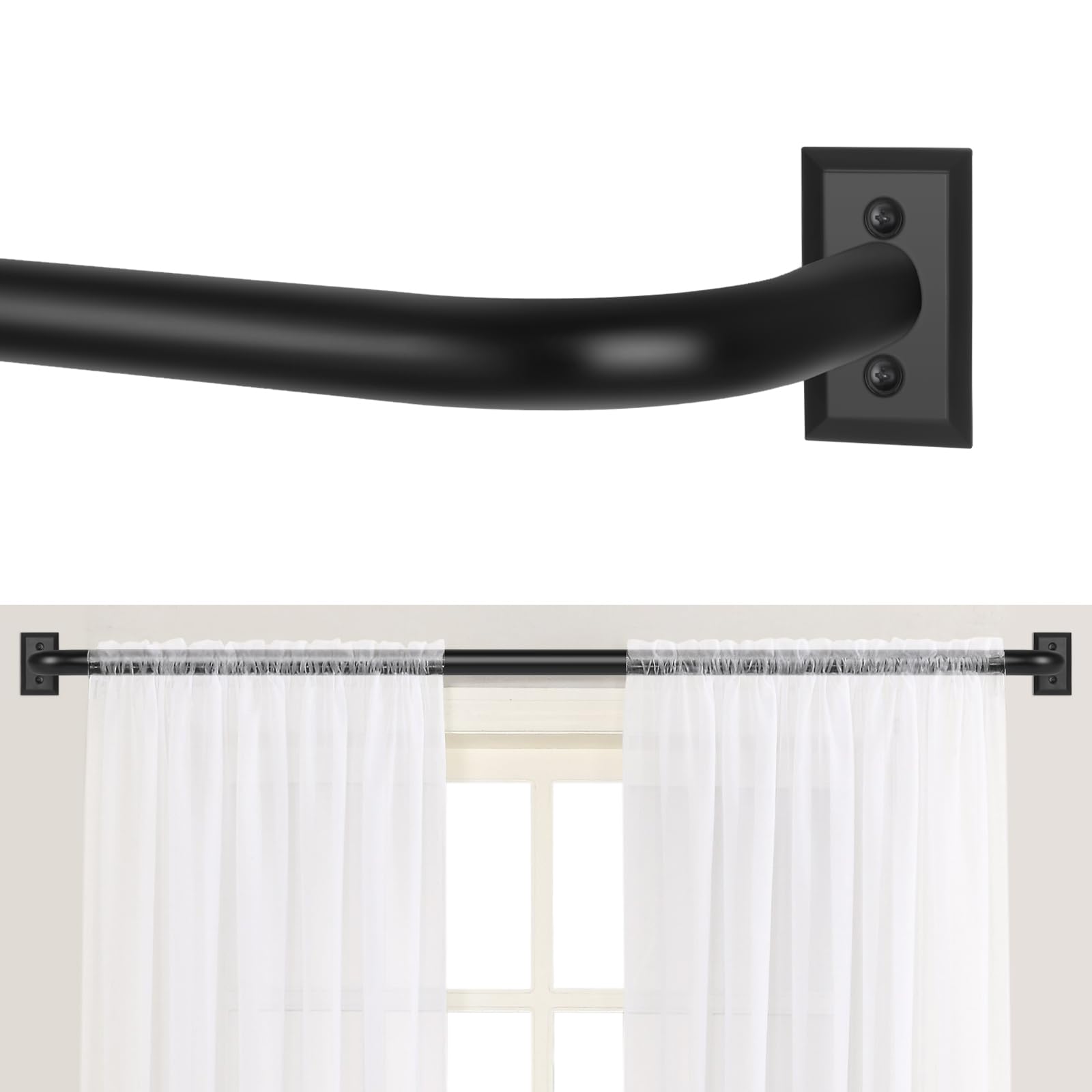 TANGWIN TANGWIN Adjustable Black Curtain Rods 72 to 144 Inch for Room Darkening Drapery and Blackout Curtains 1 Inch Long Wrap Around Design