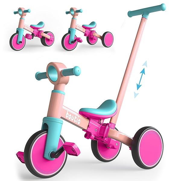 Bautia Bautia Kids Tricycle with Push Handle for Toddlers 1-4 Years 5 in 1 Baby Balance Bike with Removable Pedals Ideal Gift for Boys and Girls
