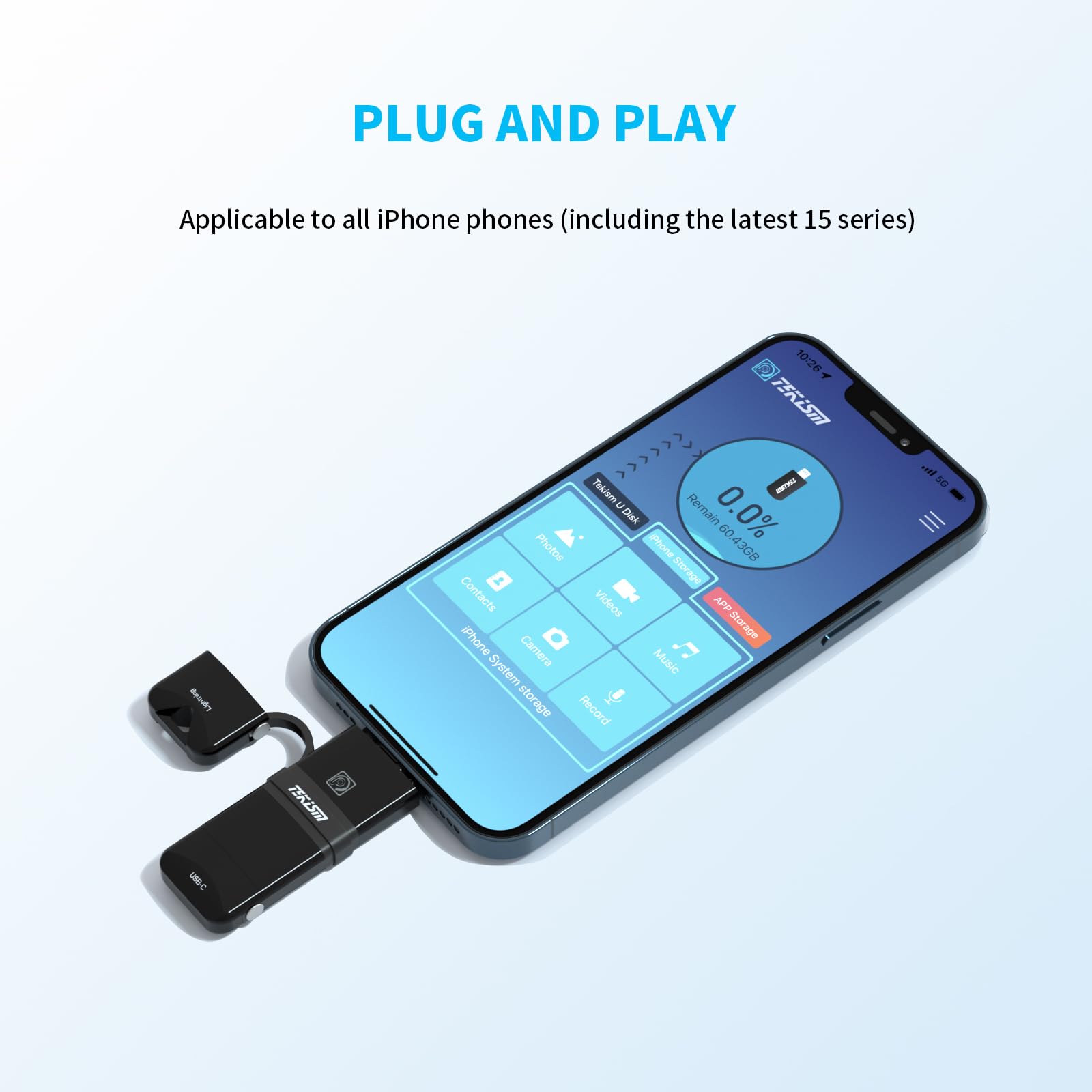 TEKISM TEKISM MFi Certified 128GB Flash Drive USB C Memory Stick for iPhone Android Smartphone and Computers with Keychain - View 6 of 6