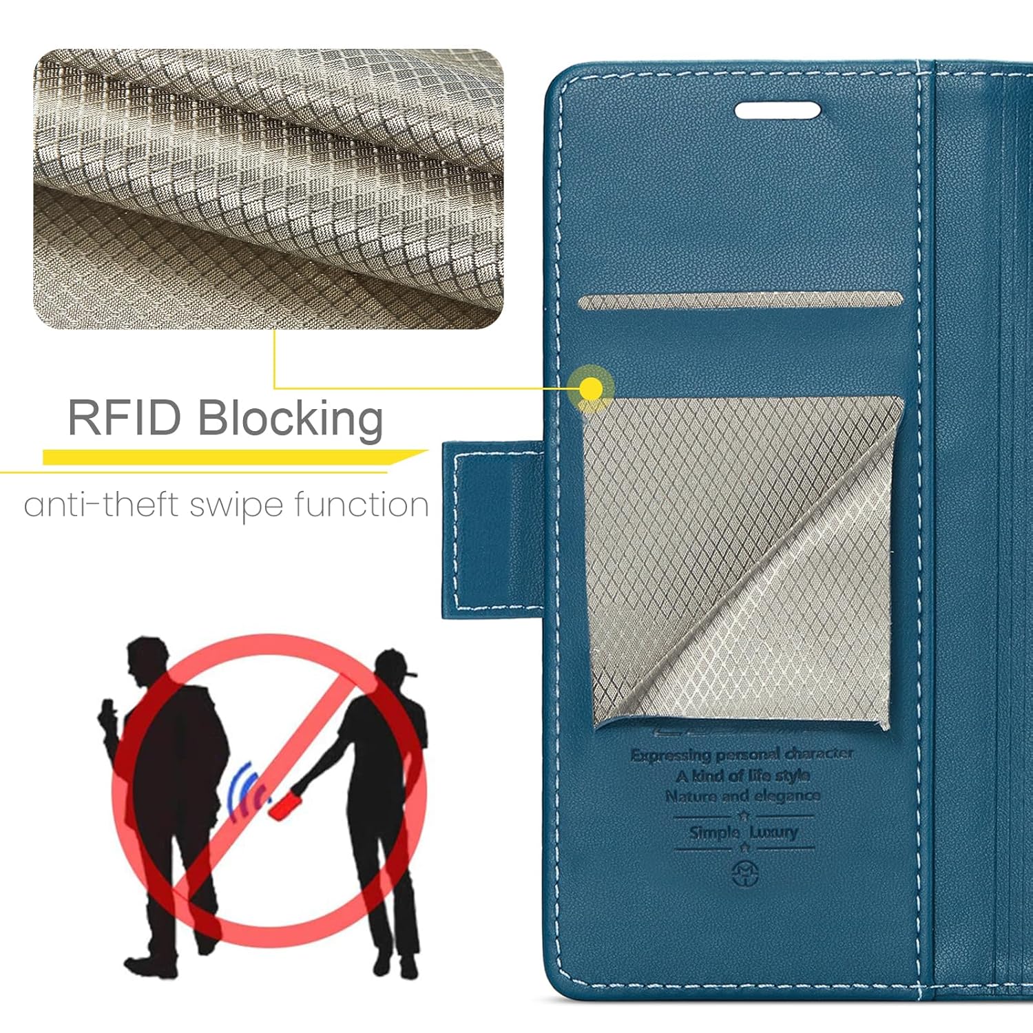 SINIANL SINIANL Samsung Galaxy S24 Wallet Case RFID Blocking Leather Folio with Card Holder Magnetic Clasp Kickstand for Men and Women Blue - View 2 of 9