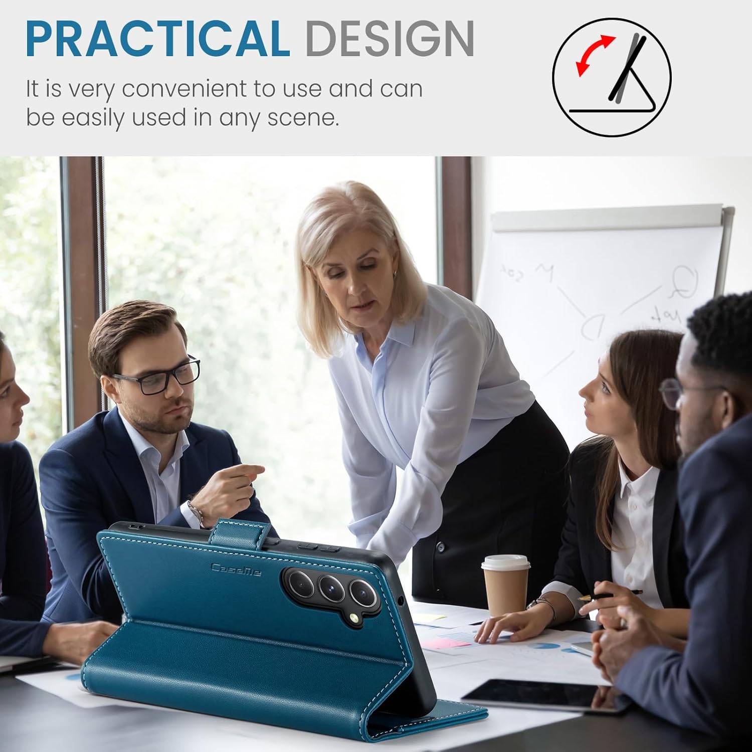 SINIANL SINIANL Samsung Galaxy S24 Wallet Case RFID Blocking Leather Folio with Card Holder Magnetic Clasp Kickstand for Men and Women Blue - View 4 of 9