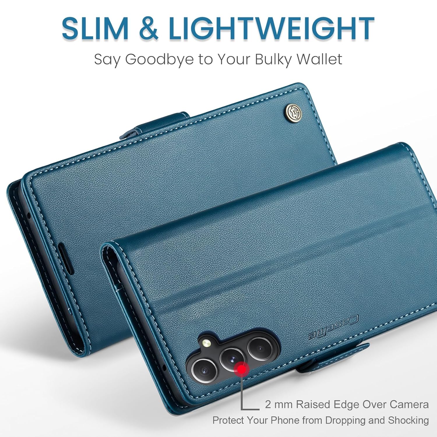 SINIANL SINIANL Samsung Galaxy S24 Wallet Case RFID Blocking Leather Folio with Card Holder Magnetic Clasp Kickstand for Men and Women Blue - View 5 of 9