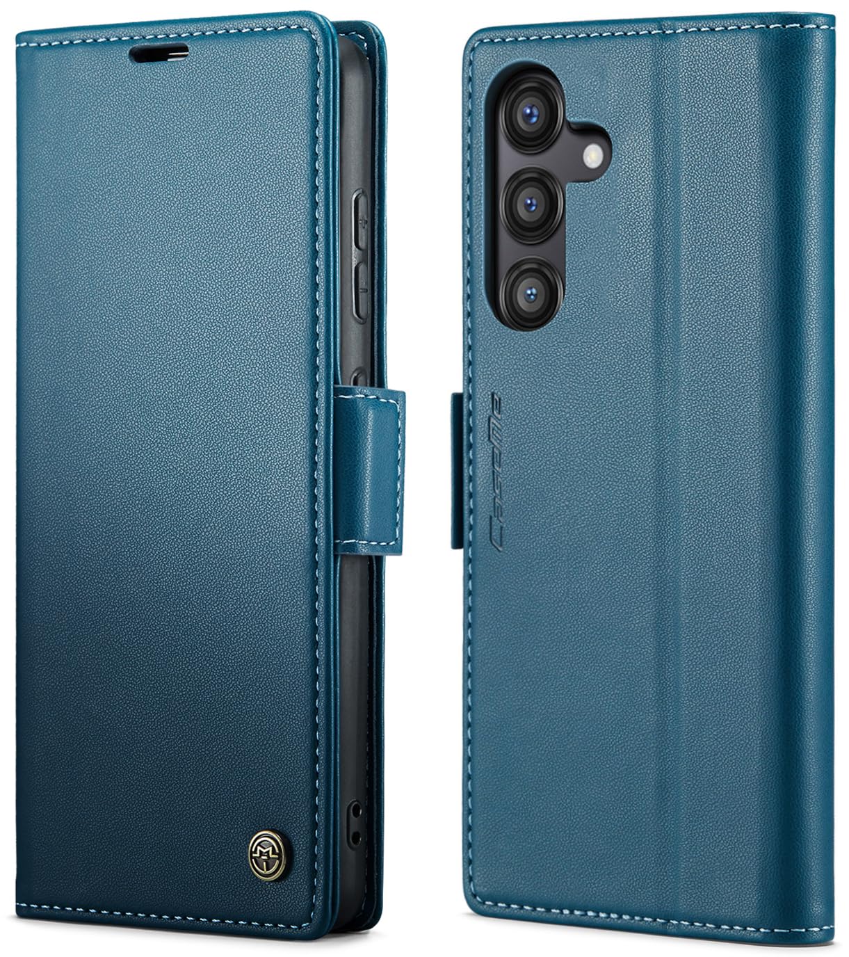 SINIANL SINIANL Samsung Galaxy S24 Wallet Case RFID Blocking Leather Folio with Card Holder Magnetic Clasp Kickstand for Men and Women Blue - View 7 of 9