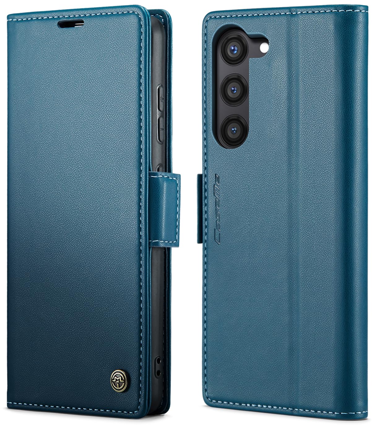 SINIANL SINIANL Samsung Galaxy S24 Wallet Case RFID Blocking Leather Folio with Card Holder Magnetic Clasp Kickstand for Men and Women Blue