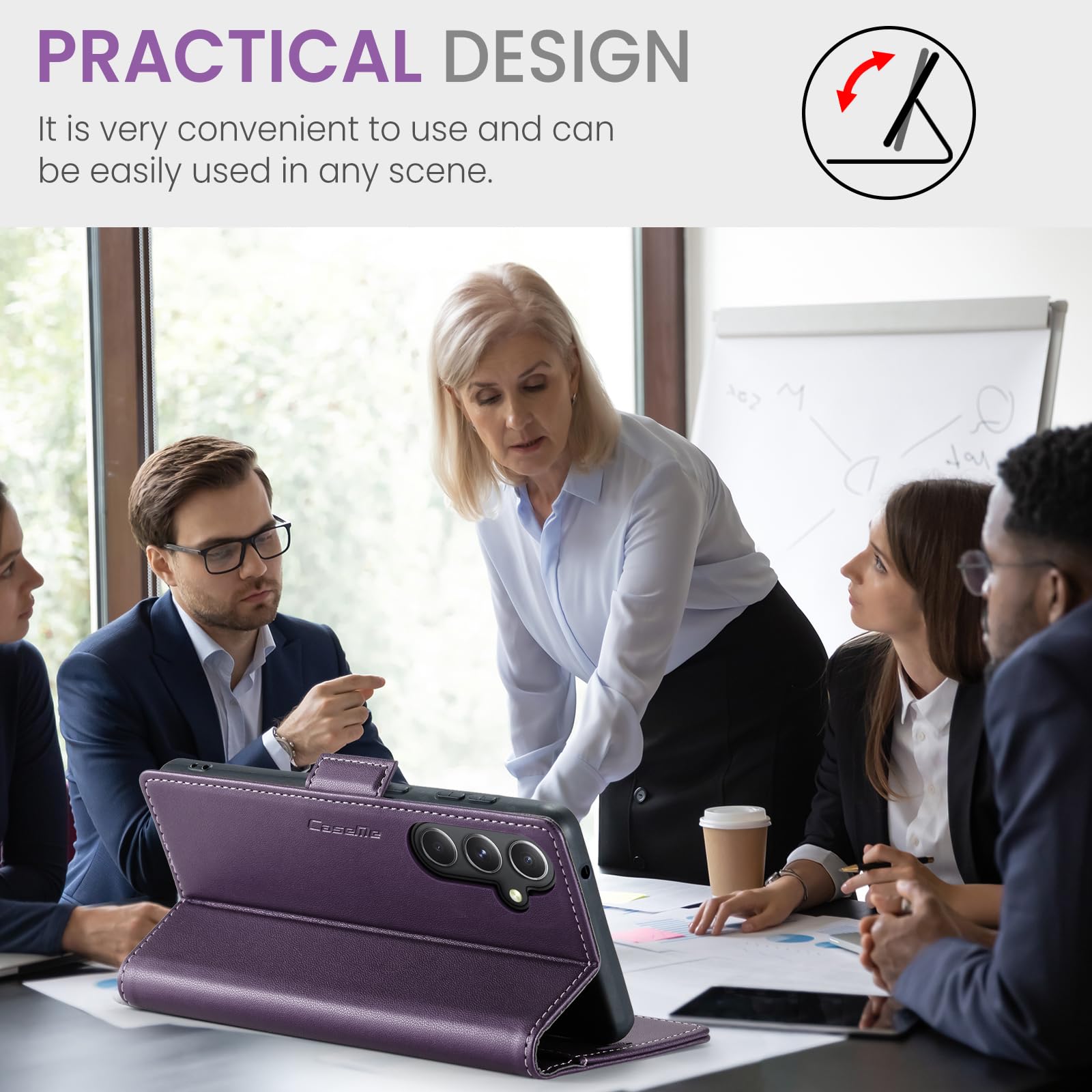 SINIANL SINIANL Samsung Galaxy S24 Wallet Case RFID Blocking Leather Folio with Card Holder Magnetic Clasp Kickstand for Galaxy S24 Purple - View 4 of 6