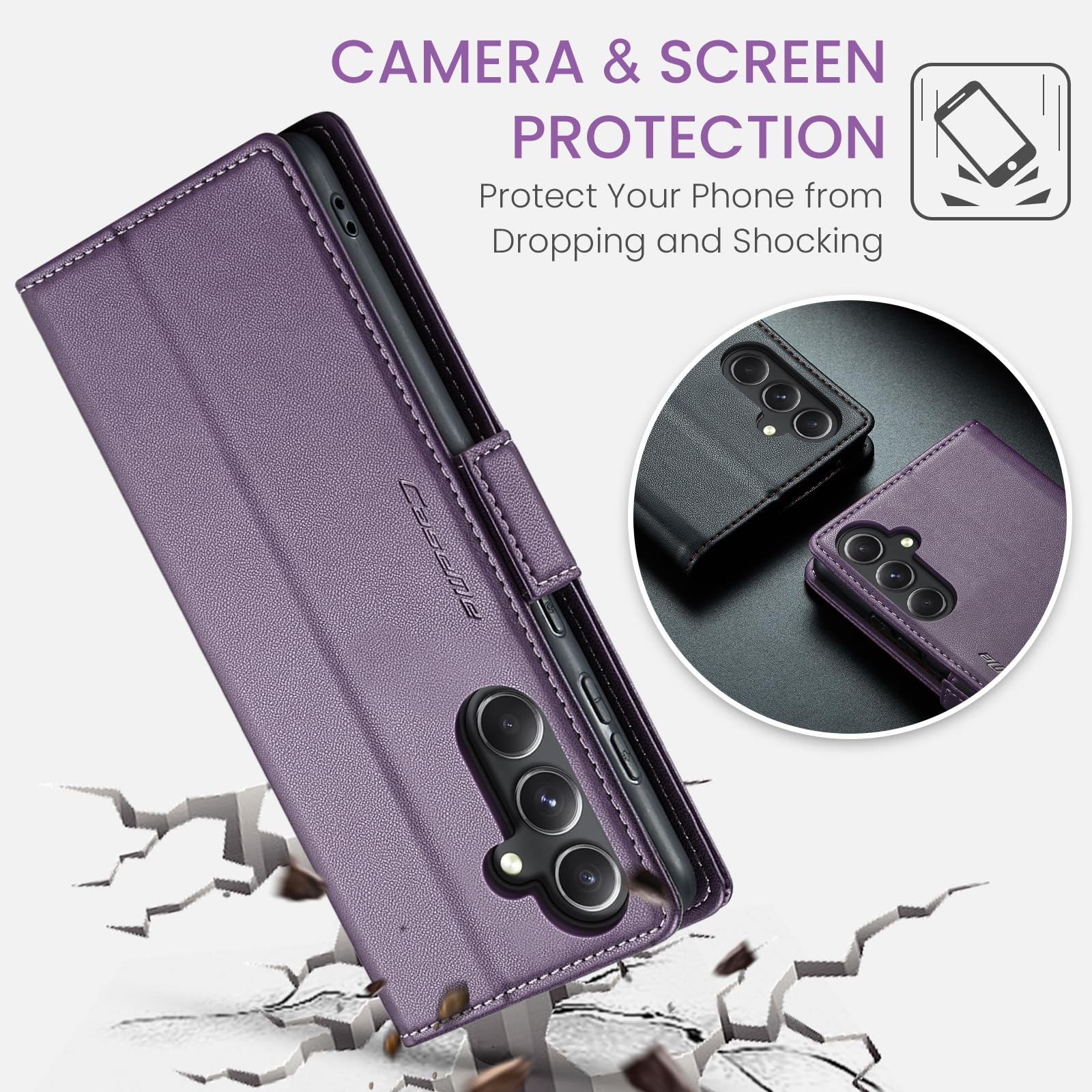 SINIANL SINIANL Samsung Galaxy S24 Wallet Case RFID Blocking Leather Folio with Card Holder Magnetic Clasp Kickstand for Galaxy S24 Purple - View 6 of 6