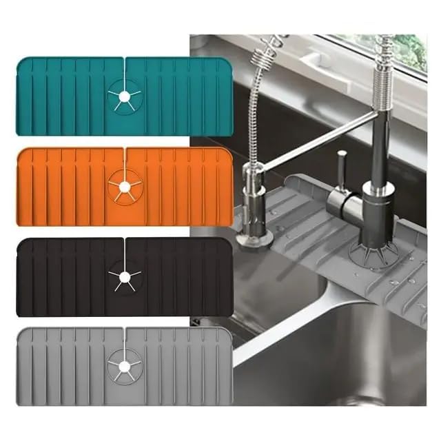 Dry Buddy 2 Pack Silicone Kitchen Sink Splash Guard Faucet Mat for Kitchen Sink Black Standard - View 2 of 8