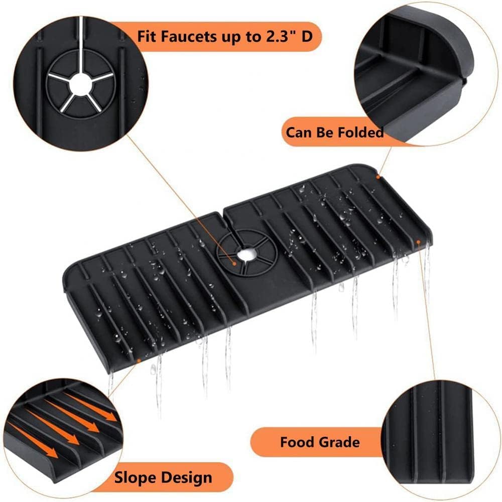 Dry Buddy 2 Pack Silicone Kitchen Sink Splash Guard Faucet Mat for Kitchen Sink Black Standard - View 3 of 8