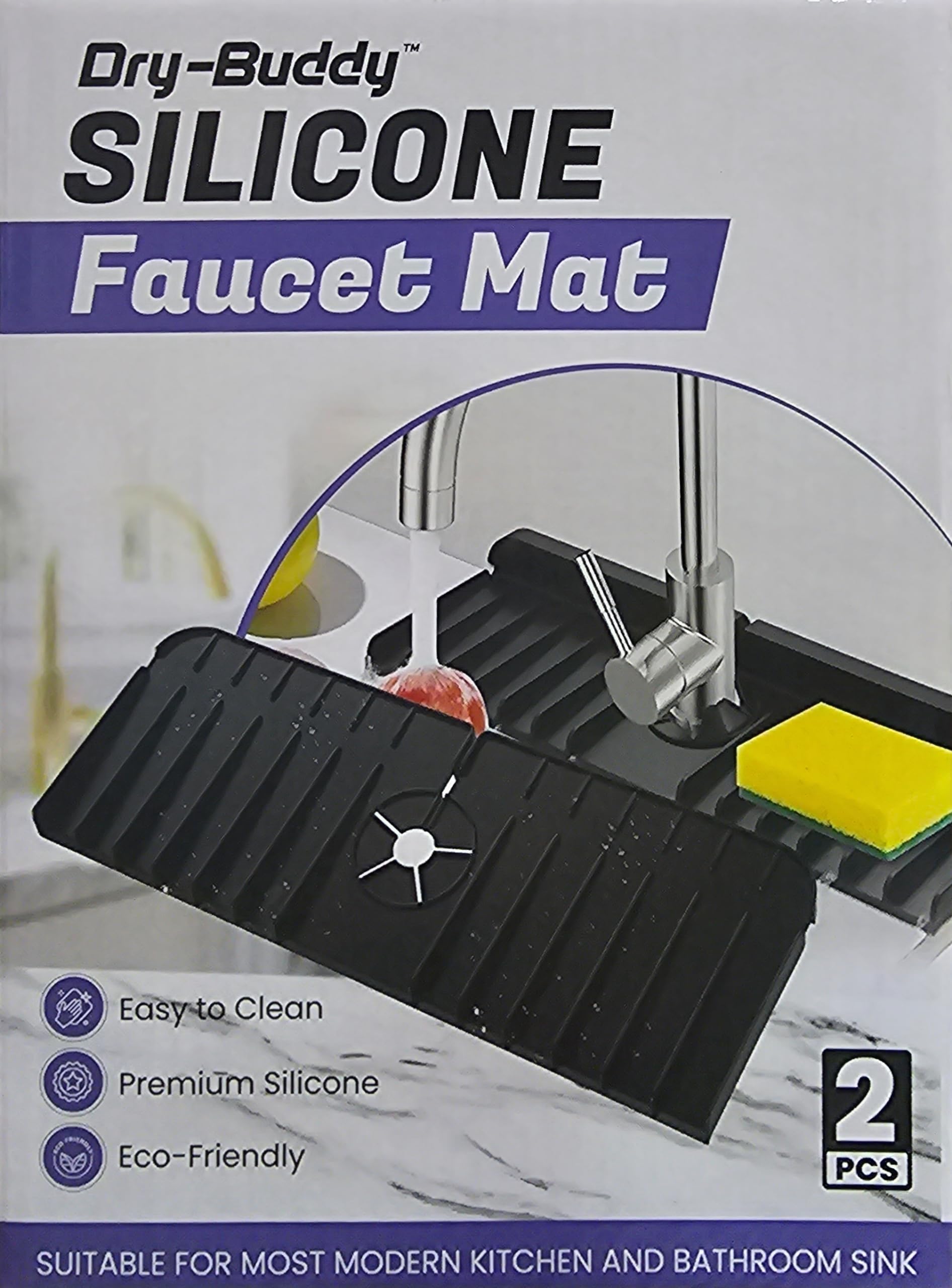 Dry Buddy 2 Pack Silicone Kitchen Sink Splash Guard Faucet Mat for Kitchen Sink Black Standard - View 4 of 8