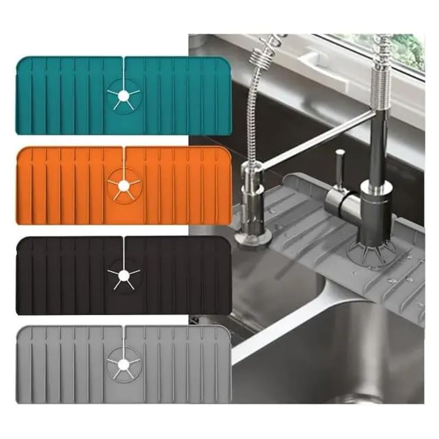 Dry Buddy 2 Pack Silicone Kitchen Sink Splash Guard Faucet Mat for Kitchen Sink Black Standard