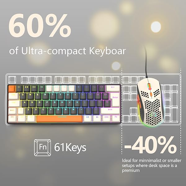 SELORSS RK-T60 Wired 60% TKL Mechanical Gaming Keyboard with Rainbow Backlight Ultra Compact NKRO Linear Red Switch for Windows Laptop PS4 PC Gamer - View 4 of 11