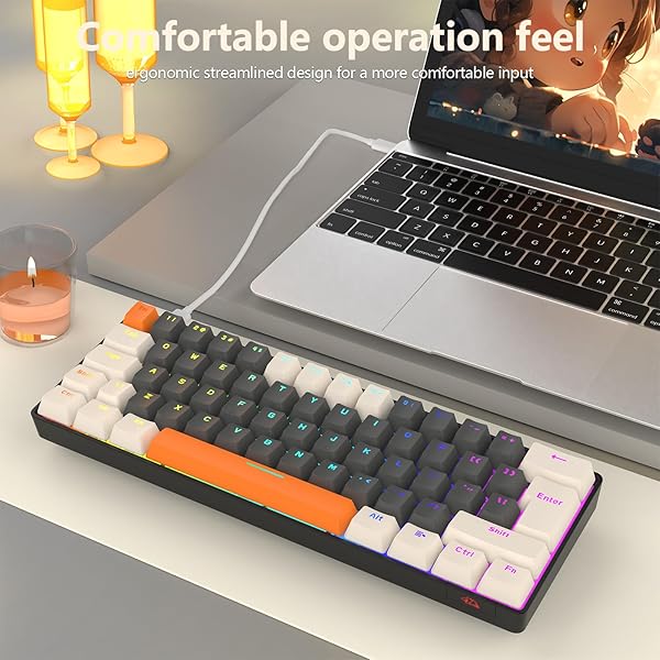 SELORSS RK-T60 Wired 60% TKL Mechanical Gaming Keyboard with Rainbow Backlight Ultra Compact NKRO Linear Red Switch for Windows Laptop PS4 PC Gamer - View 6 of 11