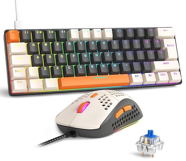 SELORSS RK-T60 Wired 60% TKL Mechanical Gaming Keyboard with Rainbow Backlight Ultra Compact NKRO Linear Red Switch for Windows Laptop PS4 PC Gamer