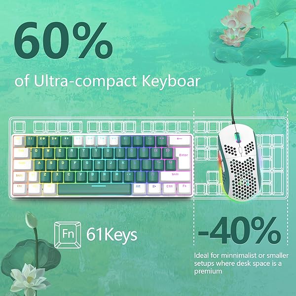 SELORSS RK-T60 Wired 60 Percent TKL Mechanical Gaming Keyboard with Rainbow Backlight Ultra Compact NKRO Linear Red Switch for Windows PS4 PC Gamer - View 4 of 11